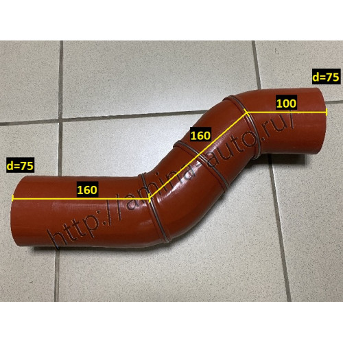 Патрубок интеркулера (yutong) d=75*75 l=370 s-образный