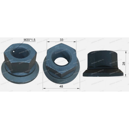 Гайка передней/задней шпильки (higer) rh (еврогайка) m20x1,5 h=28 ключ 33мм 