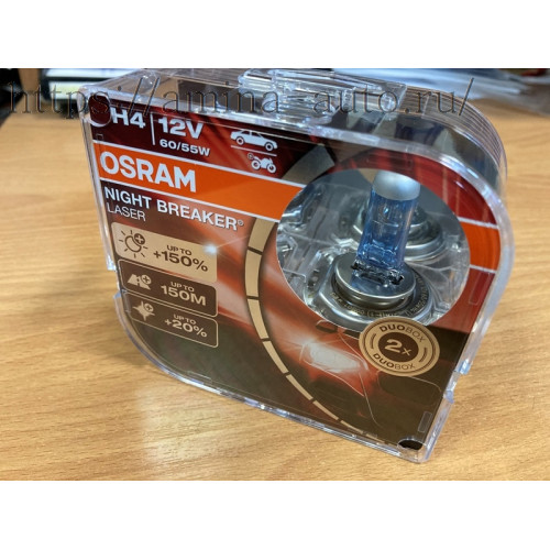 Автолампа  h4  12v 60/55w (p43t-38) night breaker laser +150% (duobox) 64193nl_hcb к-т 2 шт