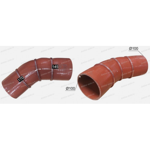 Патрубок интеркулера (king long) 135 градусов d=100/100  l=150*150 3 кольца 